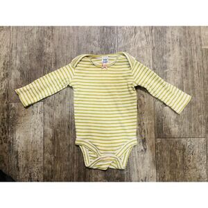 Baby Boden Girls Yellow White Striped Long Sleeve Bodysuit 0-3M Pink Bow Trim